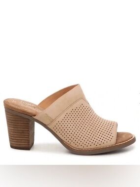 Toms Sandals Womens size 9 Majorca Open Toe Mule Beige Leather Block Heels Shoes